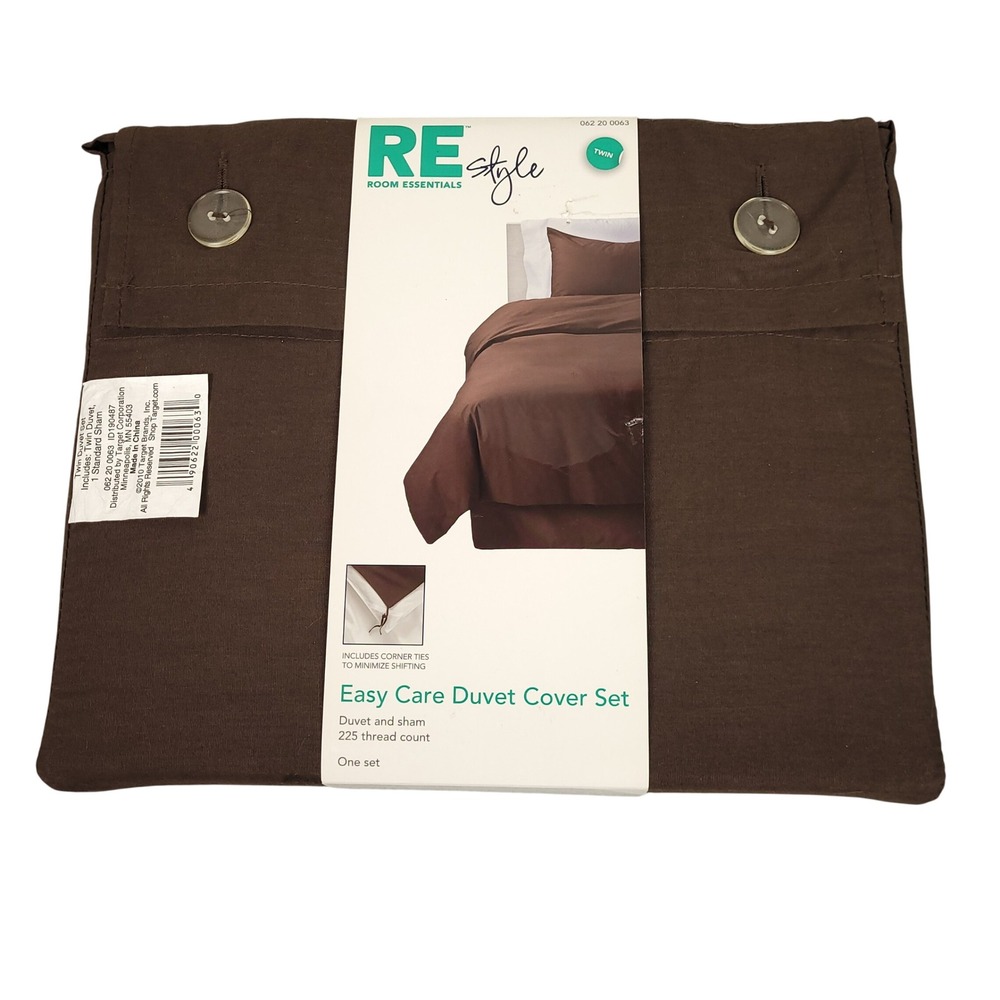 Room Essentials Easy Care Duvet Cover Set Twin Brown Neutral Bedding New